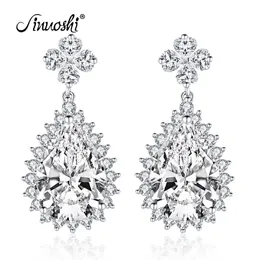 Ainuoshi 925 STERLING Gümüş Armut Kesim 10x14mm CZ Halo Saplama Küpe 5CT Gümüş Su Küpe Kadınlar İçin Düğün Partisi Takı Y200106