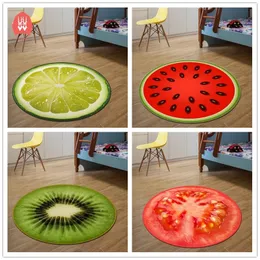 Carpete redondo Fruta 3D Imprimir Tapetes macios Anti-Slip Tapetes Cadeira de computador Mat Kiwi Watermelon Tapete para Kids Room Home Decor 201225