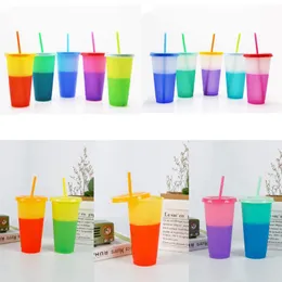 10 stilar 24oz färgbyte kopp magisk plast dricks tumblers med lock halm återanvändbar godis färger kall kopp vattenflaska cyz2875 30pcs