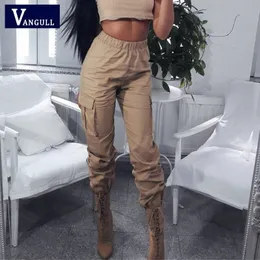 Vangull Hohe Taille Hosen Frauen Seite Große Tasche Lange Hosen Neue Frühling Mode Weibliche Lose Cargo Pant Casual Jogginghose 201106