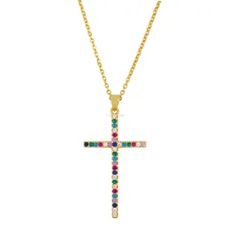18K Gold Cross Necklace Fashion Diamond Pendant Chains Women Mens Jewelry Will and Sandy Gift