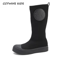 CCTWINS Çocuk Ayakkabı Sonbahar Çocuk Moda Diz Yüksek Çizmeler Bebek Kız Marka Ayakkabı Toddlers Siyah Düz HB083 201113