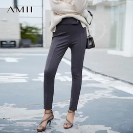 AMII Minimalist Yüksek Bel Kalem Pantolon Sonbahar Kadınlar Katı Slim Fit Kadın Rahat Uzun Pantolon 11765500 201109