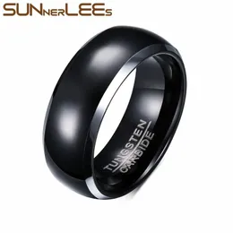 Anéis de banda 8 mm SUNNERLEES Jóias da moda Aço inoxidável 100% carboneto de tungstênio Anel de ouro preto Mulheres Homens TCR-008