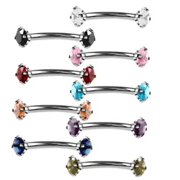 316L Rostfritt stål Ögonbryn Barbell Piercing Örhängen Gems Cubic Zirconia Helix Ring Labret Lip Piercing Eyebrow Smycken