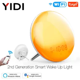 WiFi Smart Wake Up Light Workday Clock Sunrise/Sunset Simulation 4 Alarms Works with Alexa Google Home Tuya App Remote Control 220311