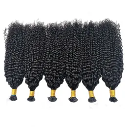 I Tip Hair Extensions Kinky Lockigt Brazilian Remy Human 100 Strängar 1g/S Nail Bulk 14-28 Inch Hairpiece Natural Wholesale Virgin Hair Bundles ALI MAGIC