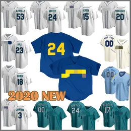 Maglia da baseball 2020 24 Ken Griffey Jr. 51 Ichiro Suzuki 34 Felix Hernandez 11 Edgar Martinez 17 Mitch Haniger 20 Dan Vogelbach Rosso