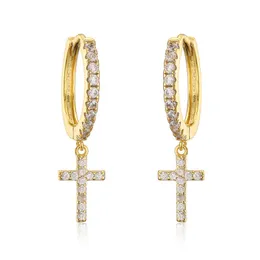 Hoop & Huggie Fashion CZTop Quality Cubic Zirconia Crystal Cute Small Cross Earrings For Women Korean Wedding Trendy Jewelry F3246W