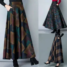 Autumn and Winter Woolen Skirt High Waist Thin Versatile Pockets Long Skirt Elastic Waist A-line Big Skirt 220309