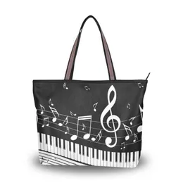 Alazaの買い物袋 - 女性のピアノ印刷レジャーショルダーバッグ、大容量の女性のブレスレット、ノートデザイン、220310