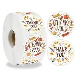 500pcs Roll 1inch Thank You Round Adhesive Stickers Label Baking Gift Bag Decor For Thanksgiving Day