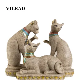 VILEAD Sandstein Ägypten Katze Statue Religiöse Fengshui Figuren Tier Statuetten Kreative Vintage Wohnkultur Katze Skulptur Geschenke T200703
