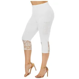 Plus Size 5XL Women Sports Yoga Pants Solid Lace Patchwork Elastic Waist Casual Leggings