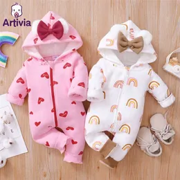 Inverno Bebê Bonito Macacão Com Capuz Roupas Meninos Meninas Grosso Romper Moreto Outono Unisex Infantil Jumpsuits Spring Roupas 0-18m 211229