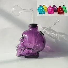 10mm Colorful Skull Shape Glass Smoking Water Curved Oil Rig Pipe Tobacco Bowl with Thick Glass Burner Bubbler pipes Whole Set Pink Yellow Blue Green Purple Red