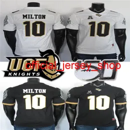 2019 NCAA UCF Knights Jerseys 10 McKenzie Milton Jersey Preto Branco College Football Jersey Costurado 150TH Fiesta Bowl Patch