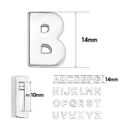 1300 pz / lotto 10 mm Plain Slide lettera A-Z colore argento cromato charms fai da te alfabeto inglese adatto per portachiavi con cinturino in pelle da 10 mm228e