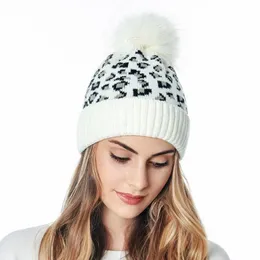 Beanie/Skull Caps Warm Winter Leopard Print Beanie Knit Hat Ladies Brand High Quality Ball Ski Wool Fur Knitted Scarf1