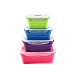 Fällbara livsmedelsförvaringsbehållare - 4 pack Silikon Bento Lunchkasser, återanvändbara BPA-fria och mikrovågsugnsäkerhetsbehållare T200710