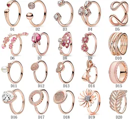 Hochwertiger 925er Sterlingsilber-Ring für Pandora, Pfirsichblüten-Pavé mit Perlen, offener Stil, wilder Paarring, Verlobungsring, modischer Ehering für Frauen