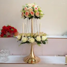 Wazony 8 sztuk / partia 65 cm (H) * 30 cm (D) kryształowy ślub droga ołowiowa stół Centerpiece Gold Flower Vase Fast Air Express