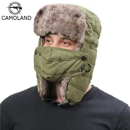 CAMOLAND Warm Trapper Hat For Men Women Windproof Winter Bomber Hats Thermal Faux Fur Earflap Snow Cap Male Ushanka Hats 201106