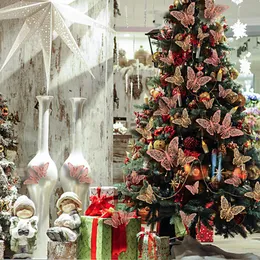 12 pz/lotto Natale effetto 3D farfalle di cristallo adesivo da parete bellissima farfalla per la decorazione domestica dell'albero di Natale