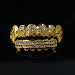 24K złote zęby Grillz Rhinestone TopBottom Błyszczące grille Ustaw Iced out zęby Biżuteria Hip Hop