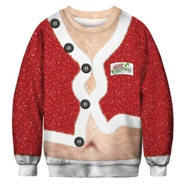 Unisex Spoof Ugly Christmas Sweater Semester Santa Elf Rolig Jul Fake Hair Jumper Holiday Party Hoodie Sweatshirt Toppar 201123