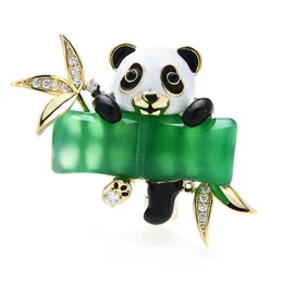 Wulibaby Cute Eat Bamboo Panda Broszki dla Kobiet Unisex Treasure Animal Party Office Broszki Piny Biżuteria Prezenty