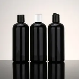 Disk başlık losyon krem ​​kap şişe 12pcs / çok 400 mi siyah yuvarlak boş PET kozmetik plastik şişeler