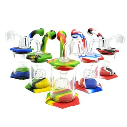 Acess￳rios para fumantes montam bongos de silicone Os tubos de ￡gua retos remov￭veis pe￧as bong bong com quartzo banger silicone tubo mini vidro