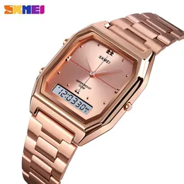 SKMEI 1612 Top Brand Luxury Stainless Steel Ladies Female Electronic Stopwatch Calendar Clock Women Quartz Watches Montre Femme 201118