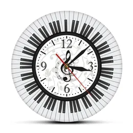 ピアノのキーボードの高音の口コミ壁アートモダンな壁時計音符黒と白の壁の腕時計音楽スタジオの装飾ピアニストギフト201118