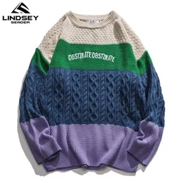 LINDSEY SEADER Hip Hop Männer Pullover Retro Patchwork Oversize Acryl Streetwear Harajuku Herbst Neue Pullover Männer Pullover 201105