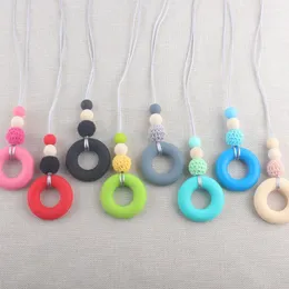 Silicone Baby Teethers Toddler Kids Round Ring Teething Soothers Necklace Pendants Newborn Molars Tooth Chewable Teething Toy