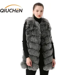 Qiuchen 2020 새로운 도착 진짜 여우 모피 여성 겨울 조끼 패션 조끼 무료 배송 뜨거운 판매 두꺼운 모피 LJ201201