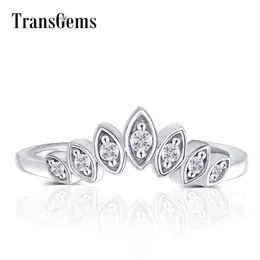 Transgemems 10k White Gold Center Marquise Forma Rodada F Incolor Moissanite Crown Noivado Anel Anel de Casamento Y200620