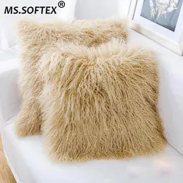 Ms.Softex Mongolian Lamb Fur Case Real Kudde Högkvalitativ Natural Kudde Case Cover Fluffy 210201