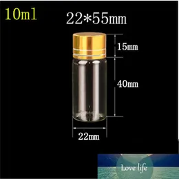 100 pcs 22x55 mm 10 ml Small Glass Bottles With Golden Screw Plastic Cap Transparent Essential Oil Spice Glass Vials