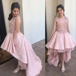 Nuovi perle di cristallo in pizzo rosa blush abiti da concorso per matrimoni ad alta bassa giovane abito formale abito da ballo per bambini abiti da ballo 403