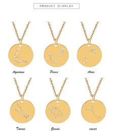 12 Constellation Necklace Crystal Zodiac Pendants Fashion Jewelry Will and Sandy Stainless Steel Coin Necklaces