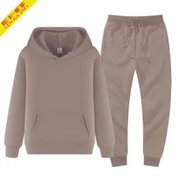 Männer Trainingsanzug Winter Fleece Männer Hoodies Hosen Sets Braun Schwarz Mode Jogger Trainingsanzüge Sportswear undefiniert 2022 Kleidung 211230