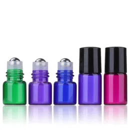 Stock Products 2ml empty glass perfume roll on bottles colorful pink purple green blue glass roller bottles with stainless roller ball