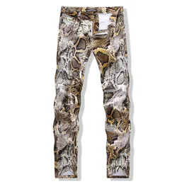 High quality 2021 fashion male nightclub men Snake skin hip hop straight jeans pants men's clothing Panelled long trousers X1228