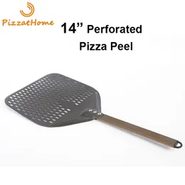 Pizzathome 14 12 tum perforerad pizza peel rektangulär pizza spade hård beläggning paddel kort pizza verktyg217q