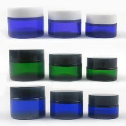 12 x 20g 30g 50g Travel Empty glass jars for cosmetics Blue Glass Cream Jars Cosmetic Packaging with lid black plastic caps