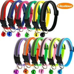 Reflective Charm and Bell Cat Collar Safety Elastic Adjustable with Soft Velvet Material 12 colors pet Product small dog collar SN2333