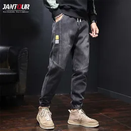 Jantour Marca Autunno Inverno Jeans da uomo Harem Denim Pantaloni cargo di alta qualità Jogger Goth Pantaloni hip-hop Uomo Grigio Plus Size5XL 220115